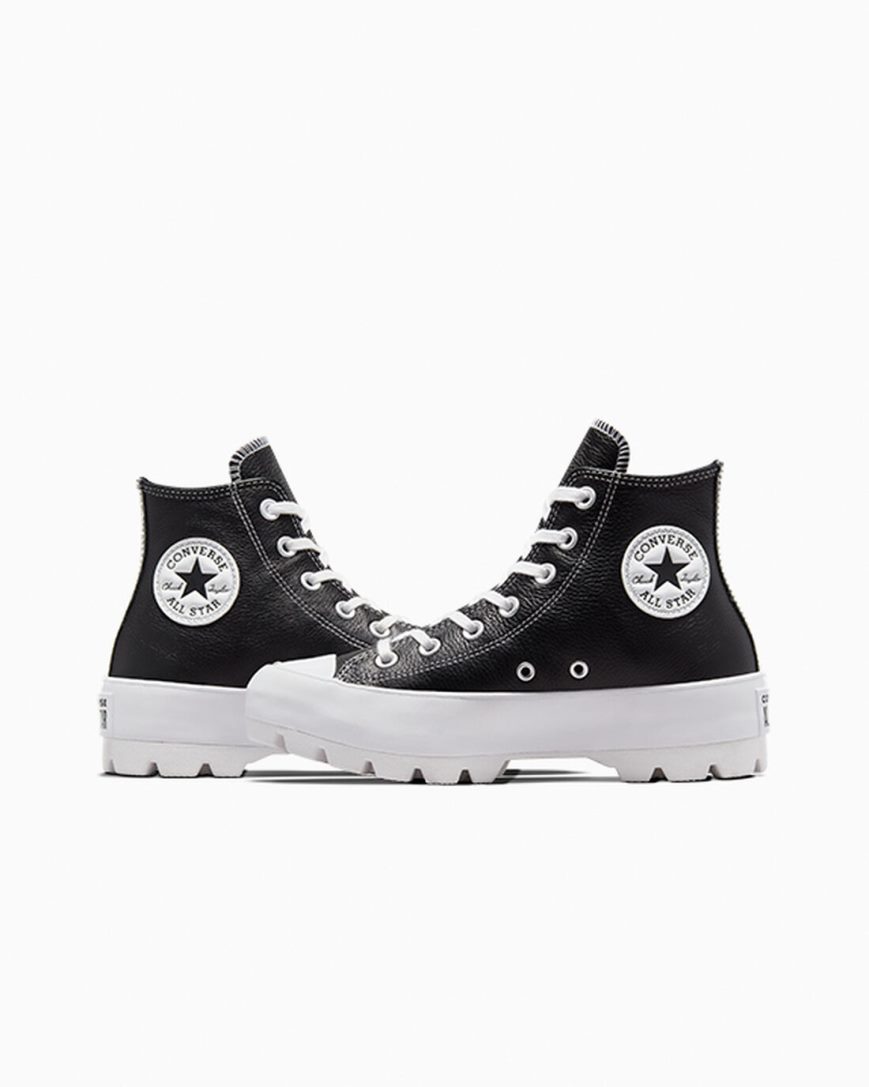 Zapatillas Altas Converse Chuck Taylor All Star Lugged Cuero Mujer Negras Blancas | PE LW40E8